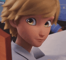 a close up of a cartoon character 's face with the word to visible in the corner