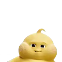 a yellow cartoon character is waving his hand in front of a white background