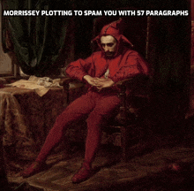 morrissey plotting to spam you with 57 paragraphs is written above a painting