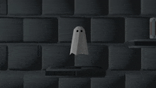 a ghost is sitting on a shelf in front of a brick wall