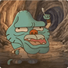 a cartoon character is holding a spoon in his hand
