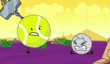 a cartoon of a tennis ball and a golf ball with faces