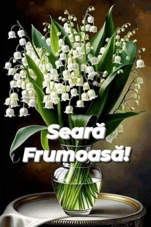 a bouquet of lily of the valley flowers in a vase on a table .