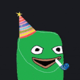 a cartoon of a green monster wearing a party hat and smoking a cigarette .