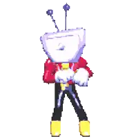 a pixel art drawing of a man with a tv head