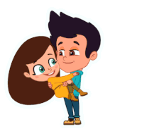 a boy is carrying a girl in his arms and the girl is smiling