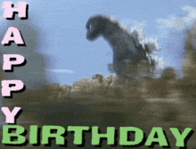 a picture of a monster with the words happy birthday below it