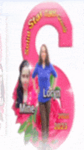 a pink letter s with a picture of a woman in the middle