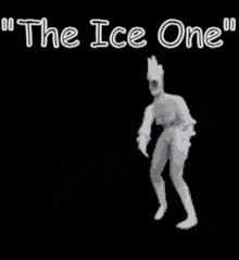 a black and white drawing of a person dancing with the words `` the ice one '' .