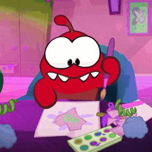 Painting Om Nom GIF - Painting Om Nom Cut The Rope GIFs