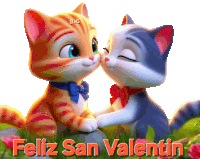 a picture of two cats kissing with the words feliz san valentin below