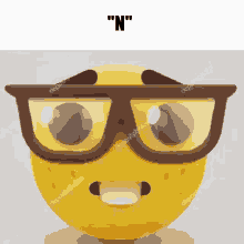 a yellow smiley face wearing glasses and the letter n