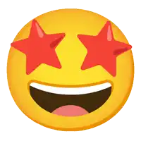 a smiling smiley face with red stars in its eyes