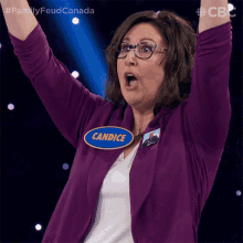 a woman with the name candice on her jacket