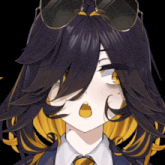 a close up of a girl wearing sunglasses and a yellow tie
