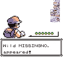 a pixel art of a pokemon saying wild missing no appeared .
