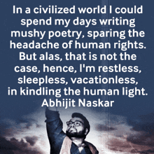 a quote by abhijit naskar is written on a blue background