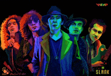 a group of people standing next to each other with the word slank in the corner