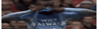 a man wearing a shirt that says why always on it