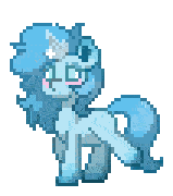 a pixel art of a blue pony with glasses and a star on its head .