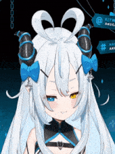 a girl with horns and a blue bow on her head