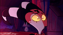 a cartoon character with a bow tie and horns