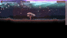 a pixel art landscape with a tree in the middle of a field .