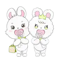 a cartoon drawing of two rabbits with the number 83 on them