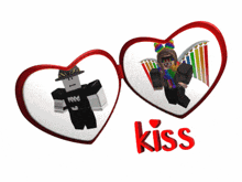 a couple of hearts with the word kiss on the bottom right