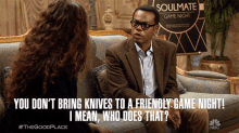 You Dont Bring Knives To A Friendly Game Night I Mean Who Does That Curious GIF - You Dont Bring Knives To A Friendly Game Night I Mean Who Does That Curious Confused GIFs