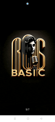 a phone screen shows a basic logo with a woman and a microphone