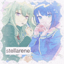 a picture of two anime girls holding a rabbit with the name stellarene written below them