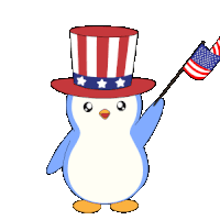a penguin wearing an uncle sam hat is holding a flag