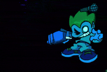 a cartoon character is holding a microphone in his hand