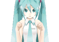 a pixel art of hatsune miku with a white shirt and a blue tie