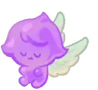 a purple jellyfish with green wings is sleeping on a white background .