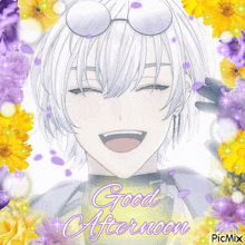 a picture of a boy with sunglasses and the words good afternoon on it
