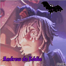 a cartoon character with a bat and the name andrew de eddie on the bottom .