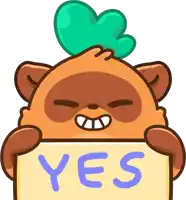 a cartoon illustration of a bear holding a sign that says yes