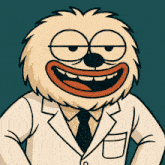 a cartoon character in a lab coat and tie