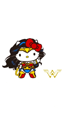 a cartoon of hello kitty dressed as wonder woman holding a lasso