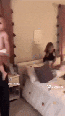 a blurred image of a bedroom with the words viggles on the bottom left