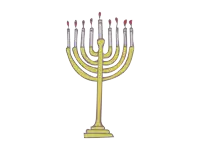 a drawing of a menorah with candles lit up on a white background