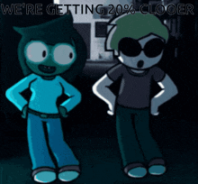 two cartoon characters are standing next to each other with the words we 're getting 20 % closer