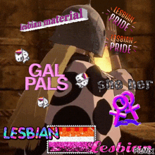 a picture of a girl with the words lesbian material gal pals she her