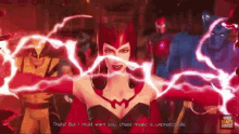 scarlet witch is surrounded by a group of superheros including wolverine and the x-men