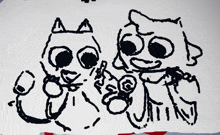 a black and white drawing of two cats on a piece of paper