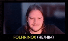 a picture of a man with the words folfirinox ( he / him ) above him