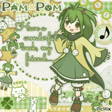 a picture of a girl with green hair and the words pamxpom