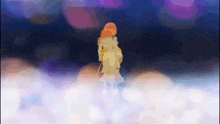 a cartoon character is standing in the clouds with a balloon in her hand